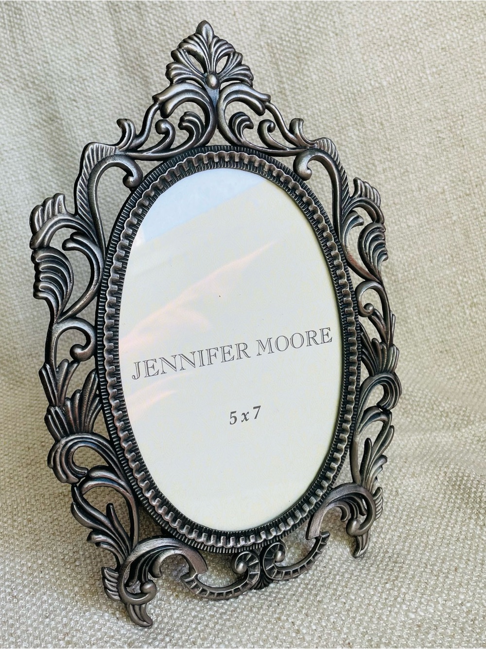 Vintage 90s Jennifer Moore Ornate Oval Picture Silver Pewter Frame 5x7 Photo